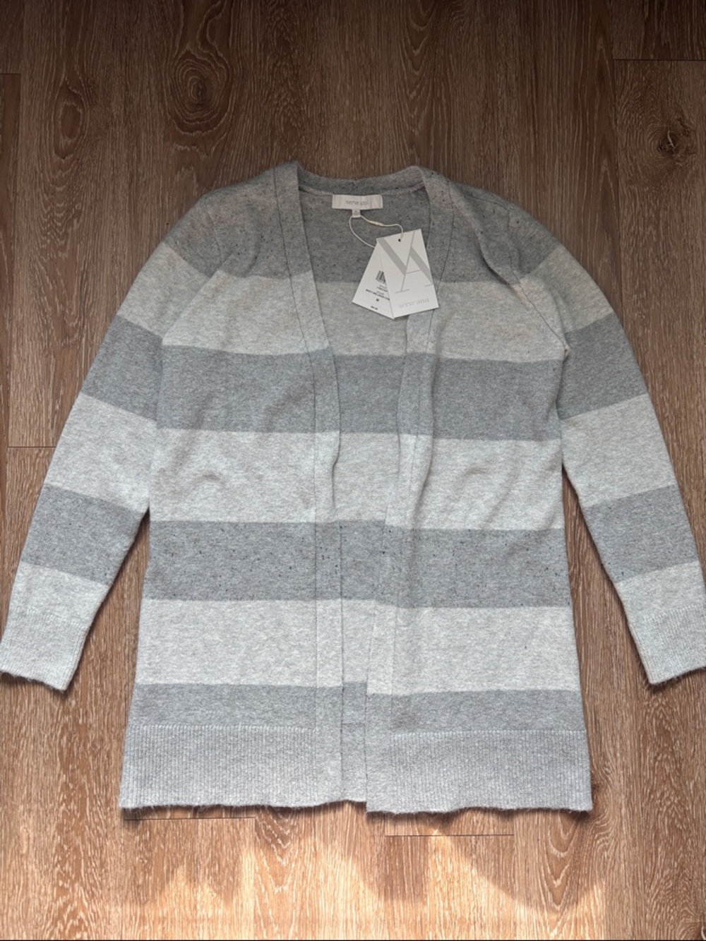 New! Verve Ami ‘misty melange’ gray striped cardigan, medium